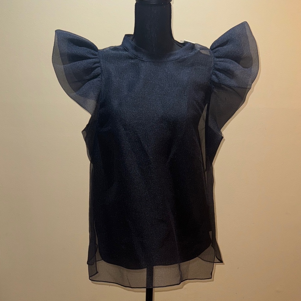 Jonathan Simkhai Black Sheer Ruffle Blouse